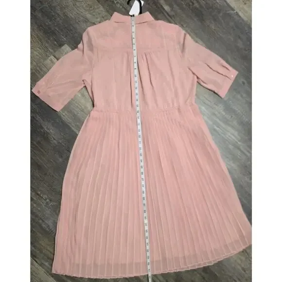 WLDRSD Pink Pleated Chiffon Midi Dress XS NWT Sheer Pastel Button Up - Picture 6 of 7